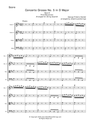 Book cover for Handel, G. - Concerto Grosso for String Quartet
