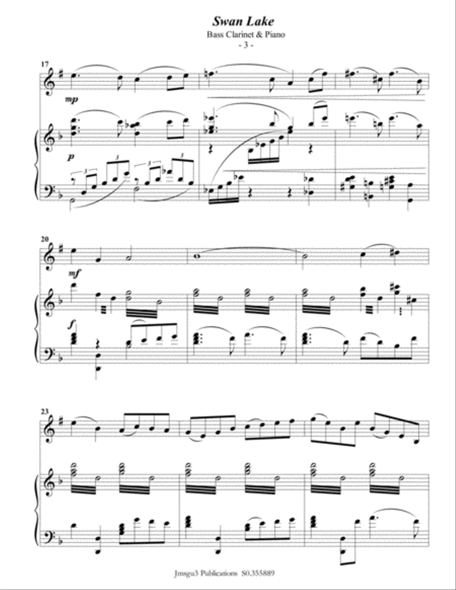 Tchaikovsky: Scene 10 from Swan Lake for Bass Clarinet & Piano Bass Clarinet scores gallery preview page 4