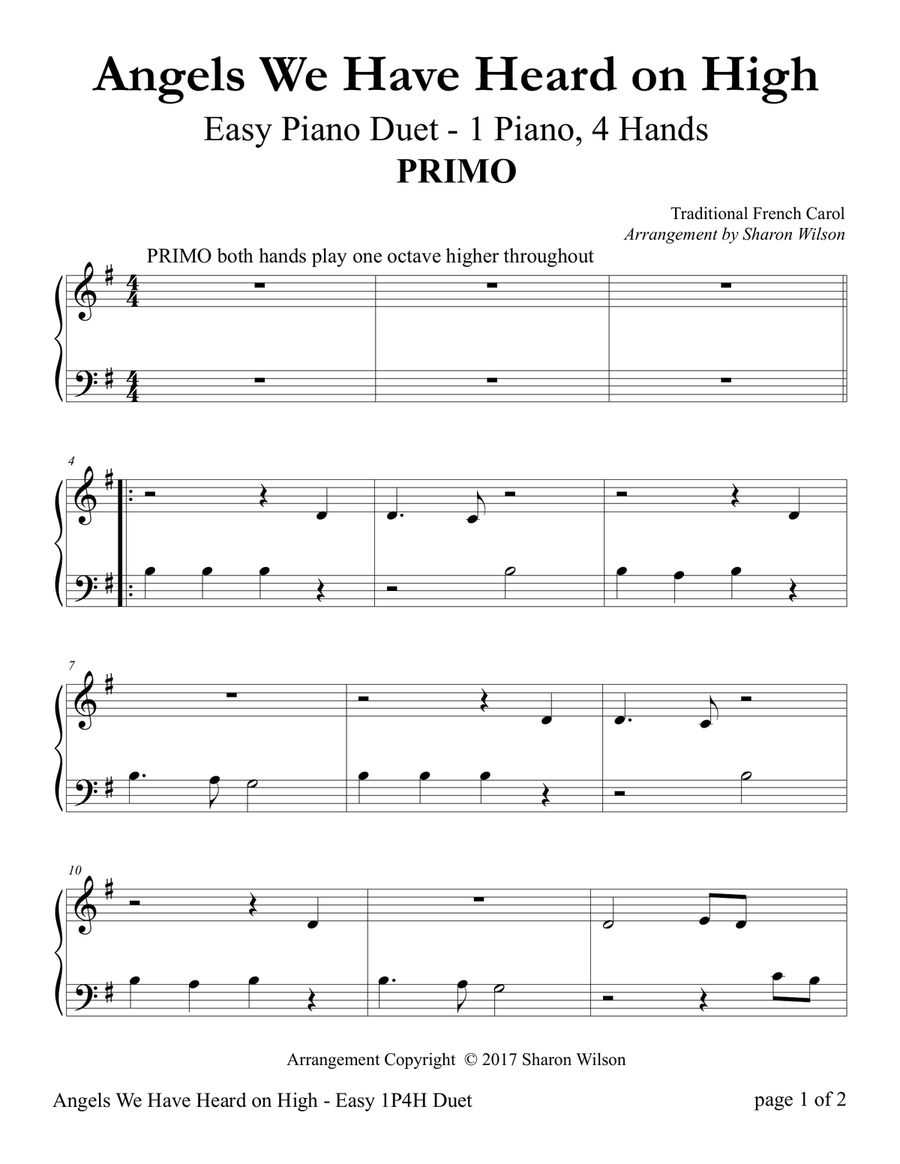 Angels We Have Heard on High (Easy Piano Duet; 1 Piano, 4 Hands) Easy Piano scores gallery preview page 2