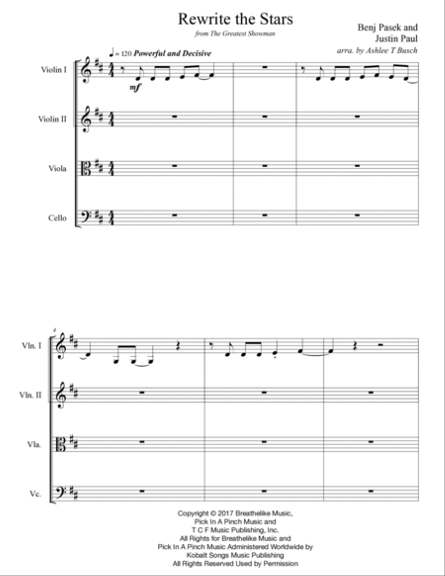 Rewrite The Stars Rewrite The Stars String Quartet scores gallery preview page 3