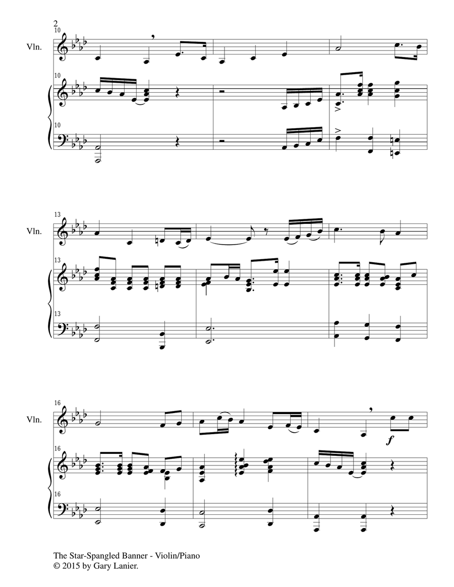 THE STAR-SPANGLED BANNER (Duet – Violin and Piano/Score and Parts) Violin scores gallery preview page 3