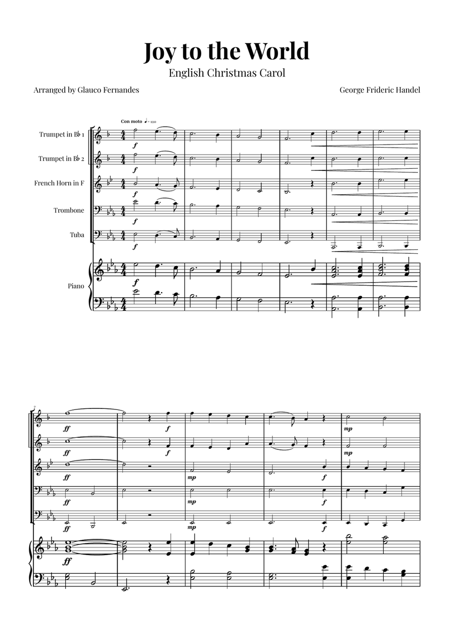 Joy to the World | STUNNING Arrangement Brass Quintet scores gallery preview page 1