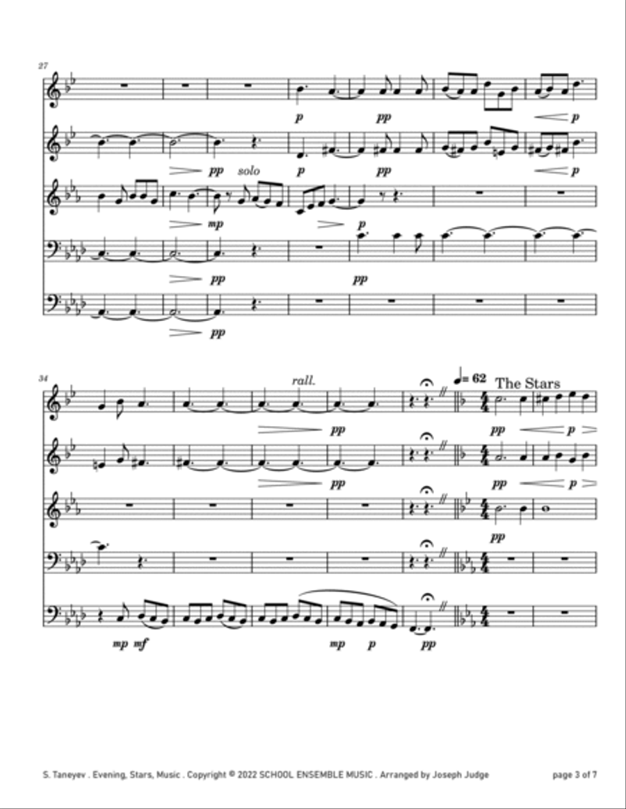 Evening Stars Music by Taneyev for Brass Quintet in Schools Brass Quintet scores gallery preview page 3