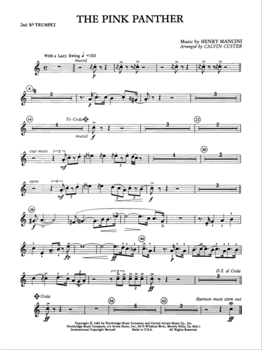 The Pink Panther: 2nd B-flat Trumpet Full Orchestra scores gallery preview page 1
