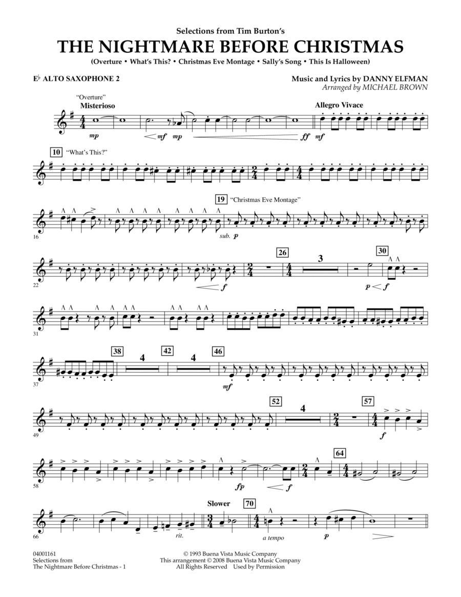 Selections from The Nightmare Before Christmas - Eb Alto Saxophone 2 Concert Band scores gallery preview page 1