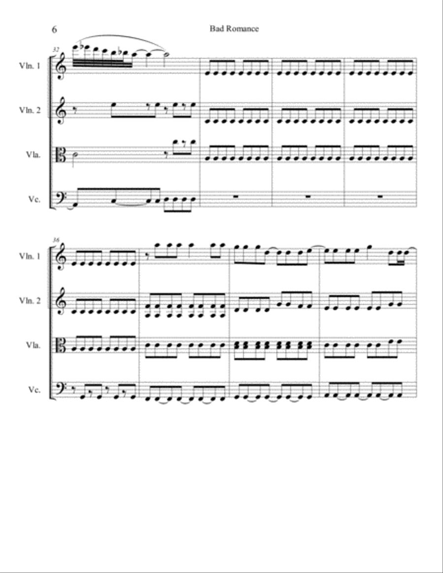Bad Romance String Quartet scores gallery preview page 6
