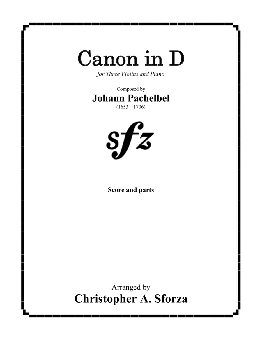 Canon in D, for three violins and piano Violin Solo scores gallery preview page 1