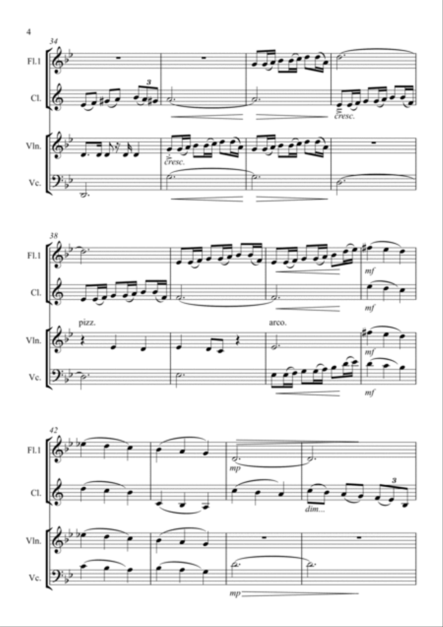 SUMMER by VIVALDI for FLUTE, CLARINET, VIOLIN, CELLO QUARTET Small Ensemble scores gallery preview page 4