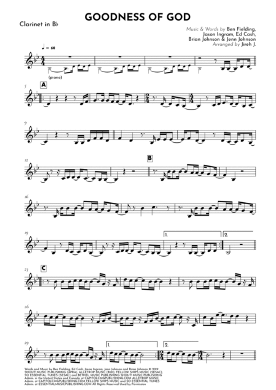 Goodness Of God B-Flat Clarinet scores gallery preview page 2
