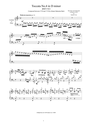 Book cover for Bach - Toccata No.4 in D minor BWV 913 for Harpsichord or Piano - Complete score