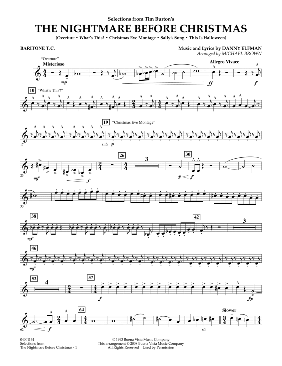Selections from The Nightmare Before Christmas - Baritone T.C. Concert Band scores gallery preview page 1