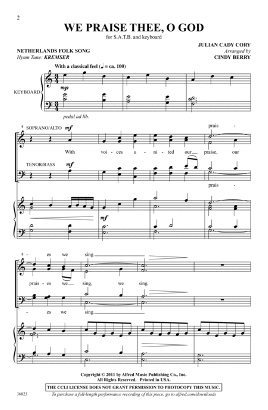 We Praise Thee, O God We Praise Thee, O God 4-Part scores gallery preview page 1