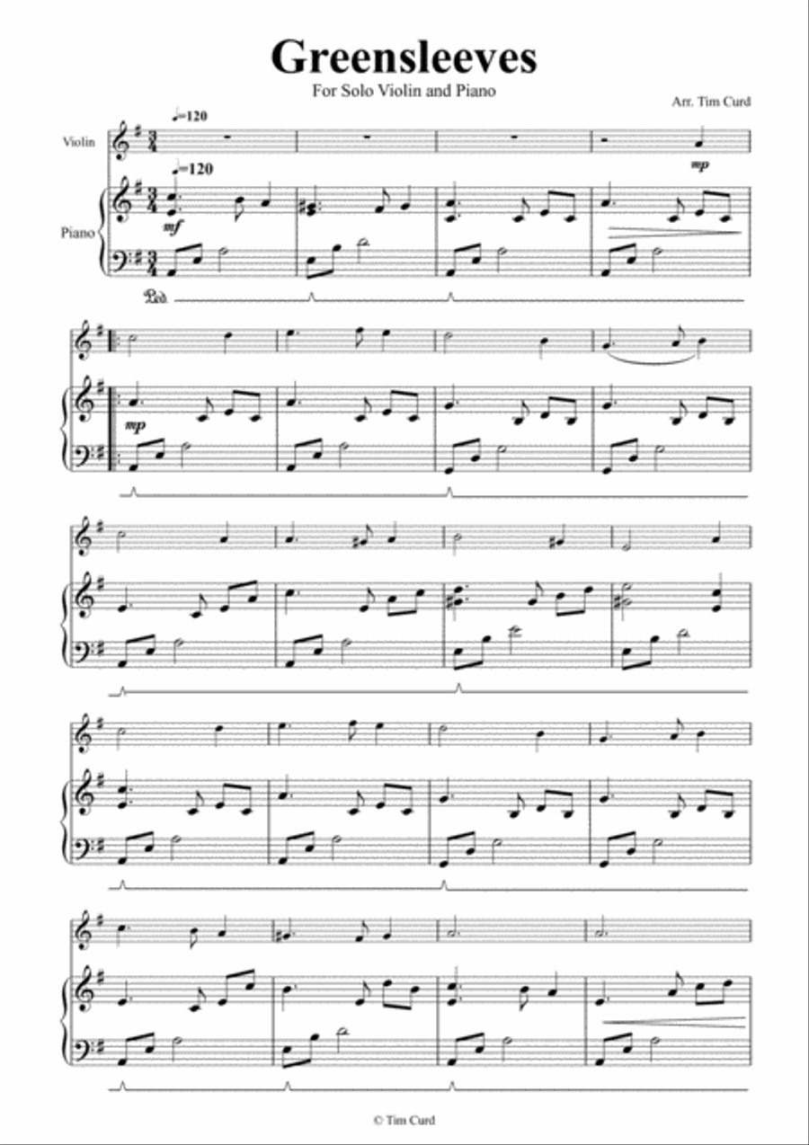 Greensleeves for Solo Violin and Piano Violin Solo scores gallery preview page 2