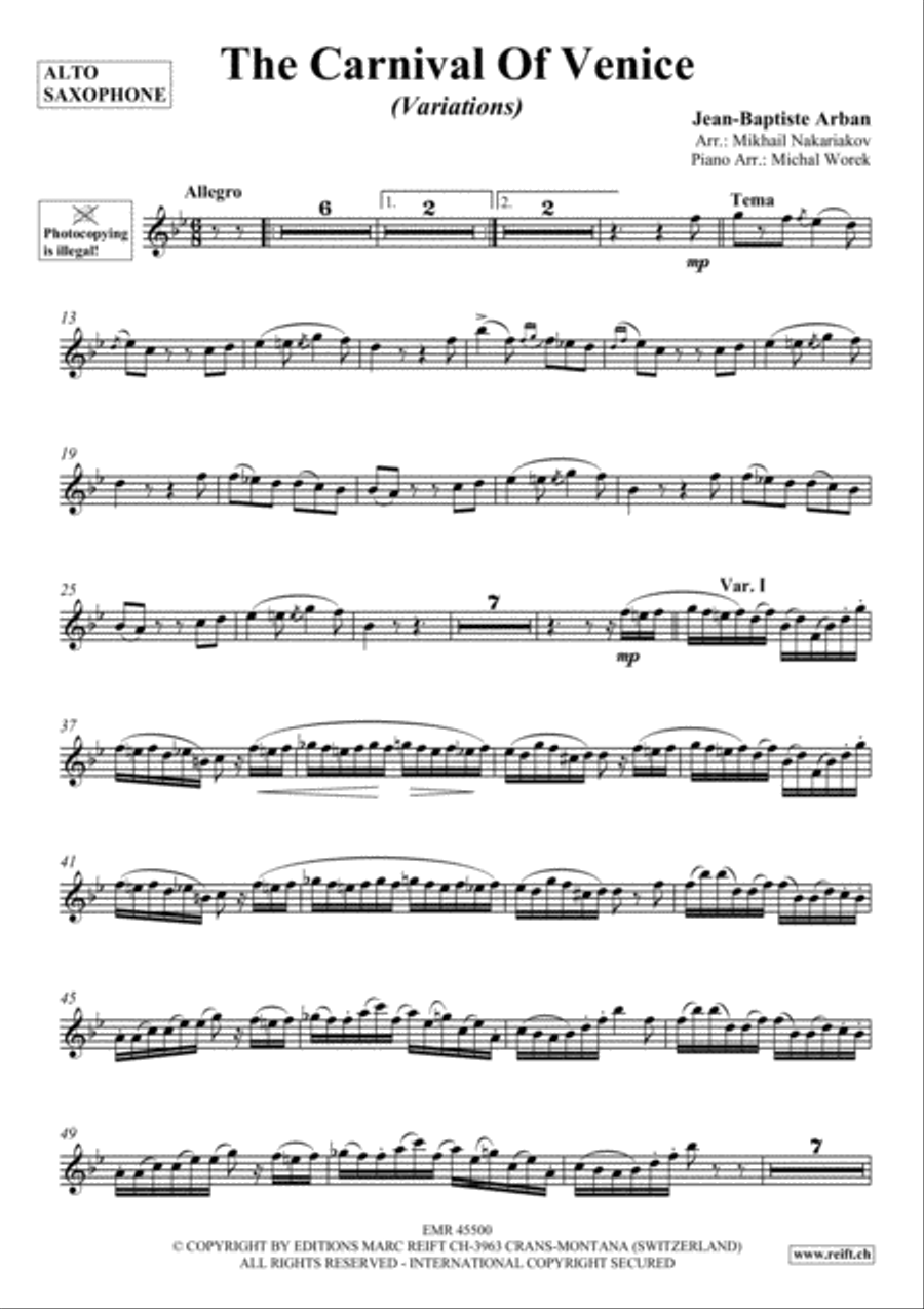 The Carnival Of Venice Alto Saxophone scores gallery preview page 2