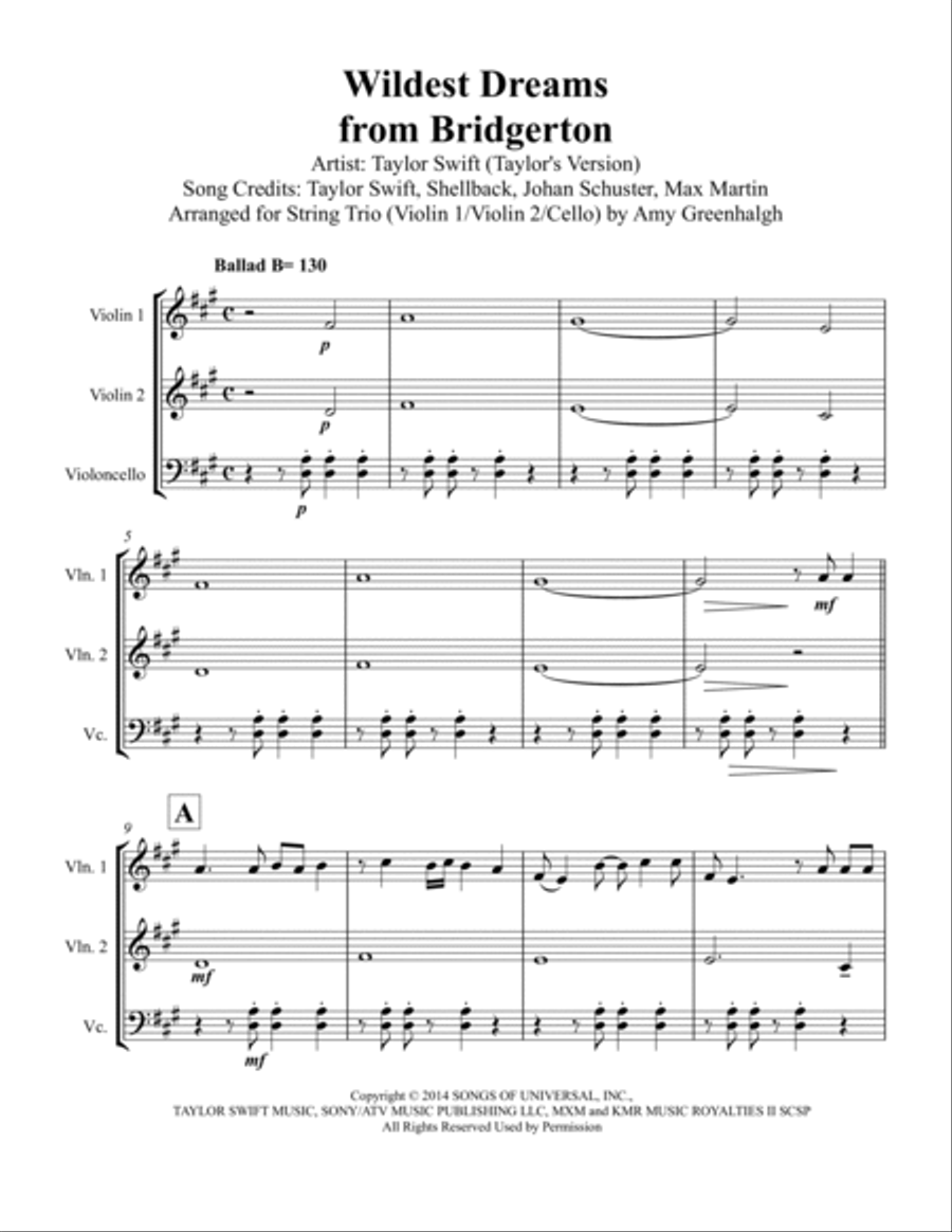 Wildest Dreams String Trio scores gallery preview page 3