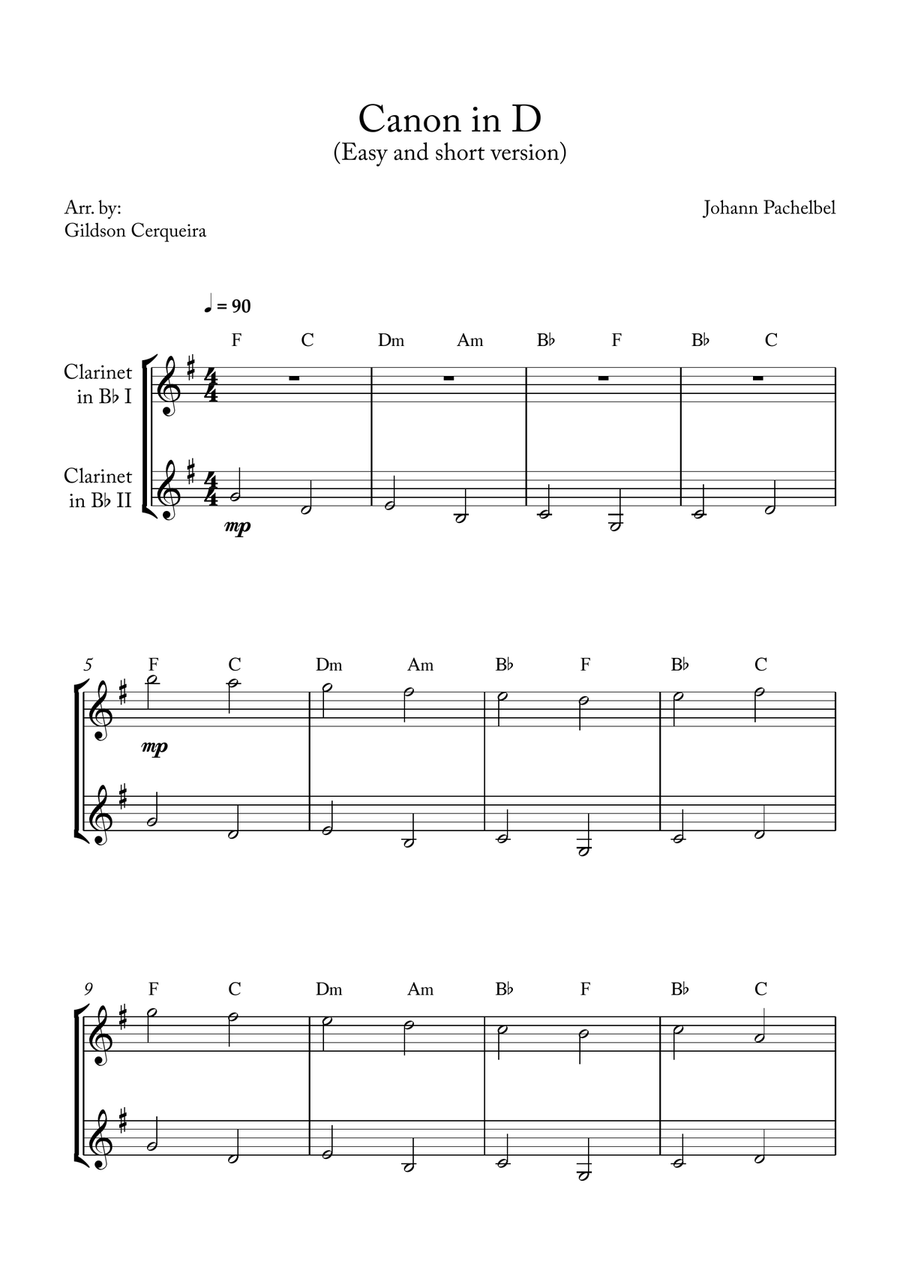 Canon in D Clarinet Duet scores gallery preview page 1