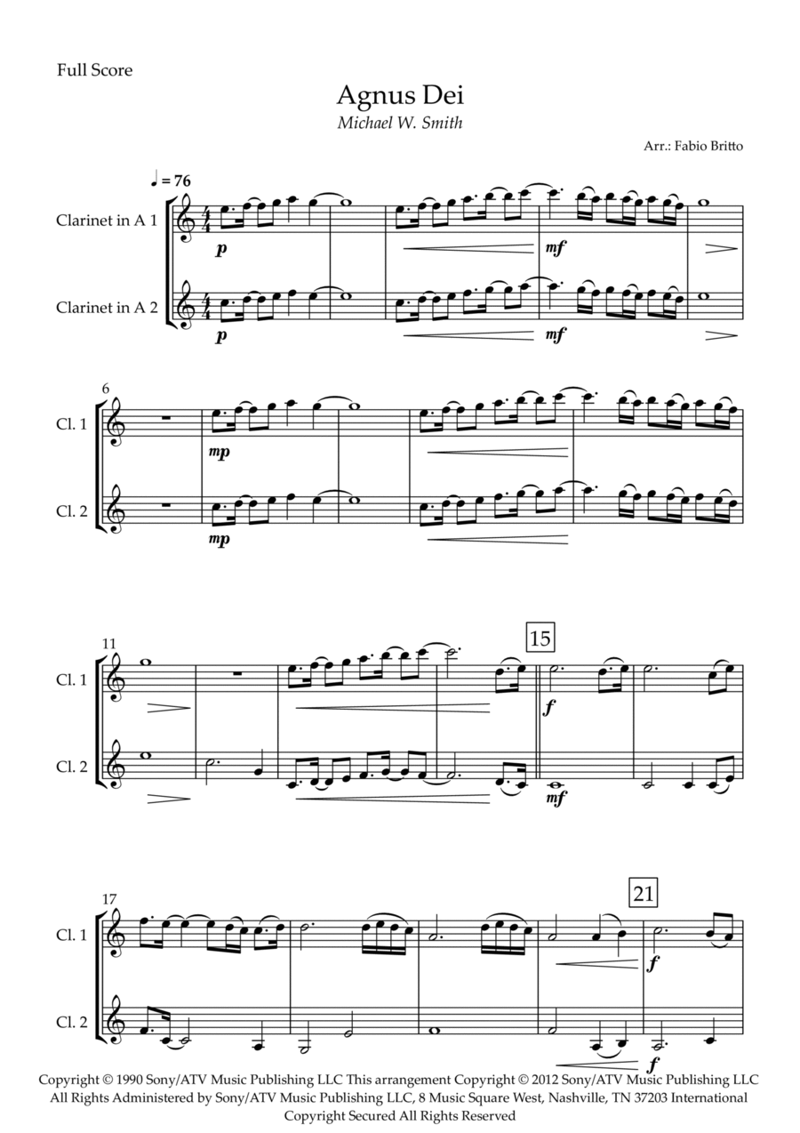 Agnus Dei Clarinet Duet scores gallery preview page 1