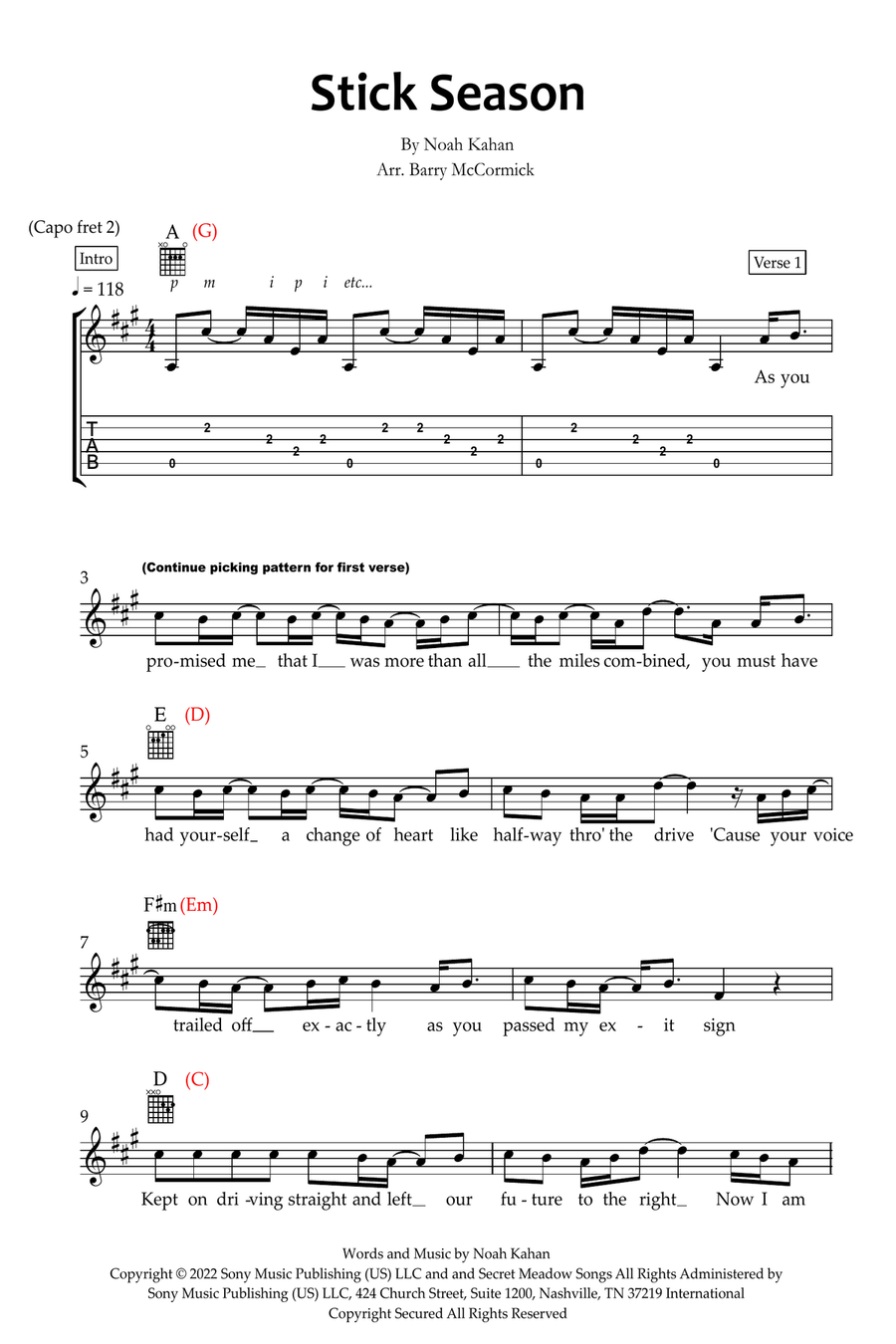 Stick Season Piano scores gallery preview page 1
