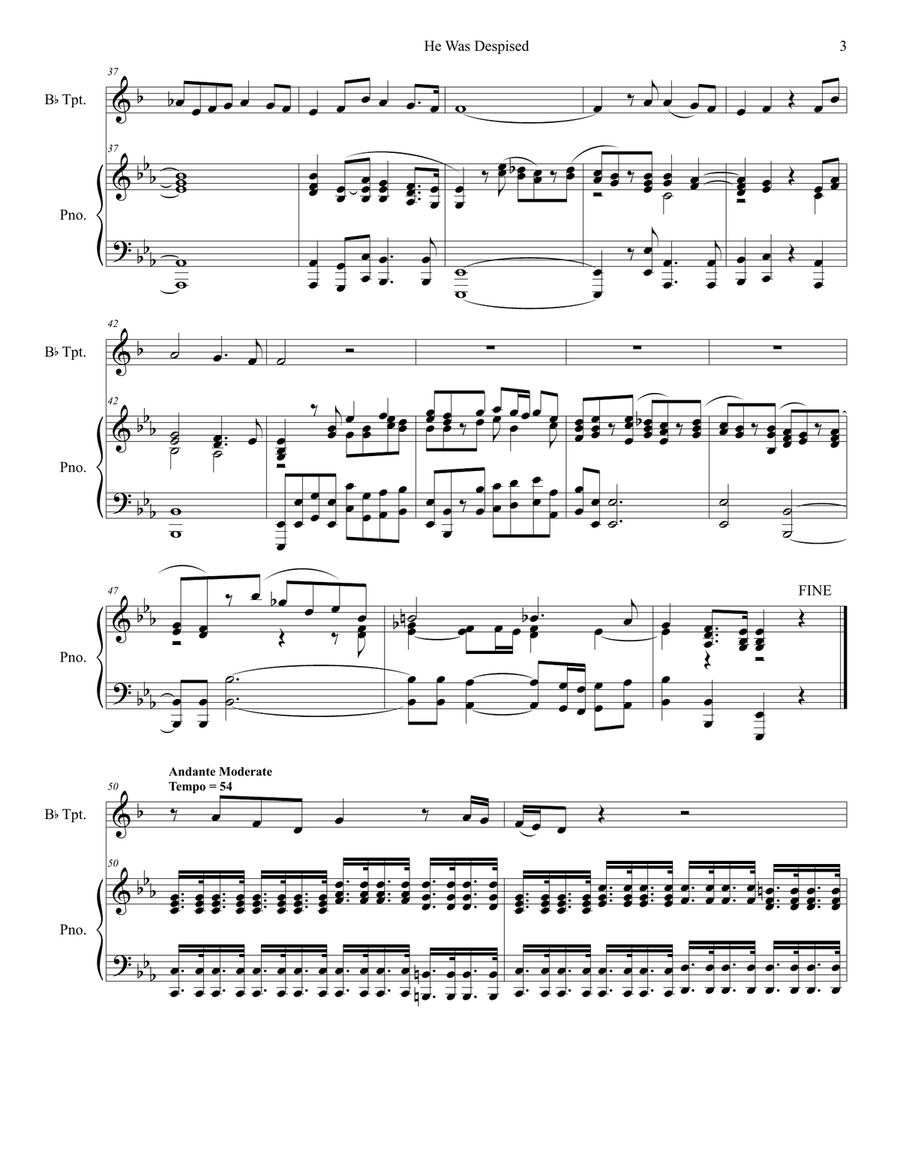 He Was Despised (Bb-Trumpet solo and Piano) Trumpet Solo scores gallery preview page 3