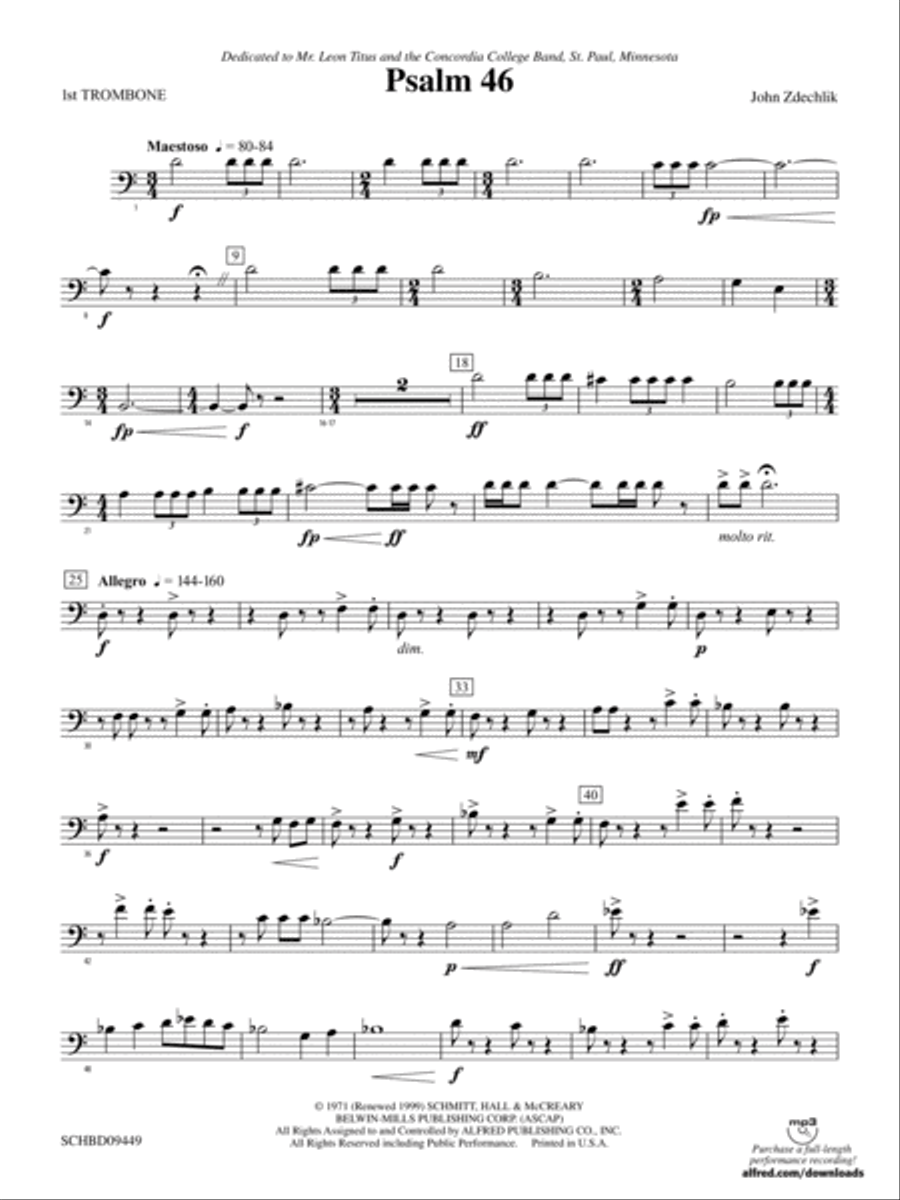 Psalm 46: 1st Trombone Concert Band scores gallery preview page 1