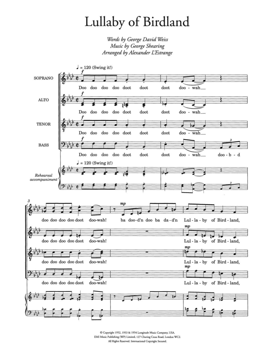 Lullaby Of Birdland (arr. Alexander L'Estrange) Choir scores gallery preview page 1