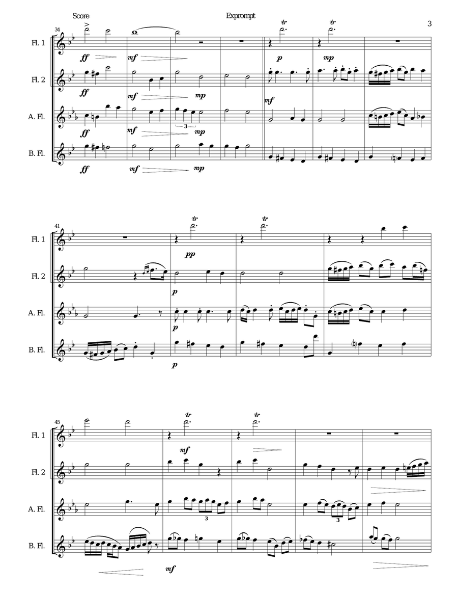 Exprompt - an Armenian song of farewell - arranged for flute quartet Flute Quartet scores gallery preview page 3
