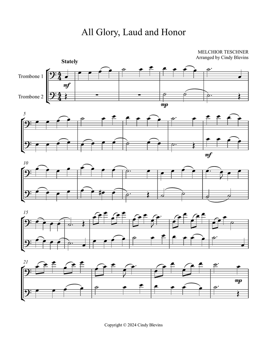 All Glory, Laud and Honor, for Trombone Duet Trombone Duet scores gallery preview page 2