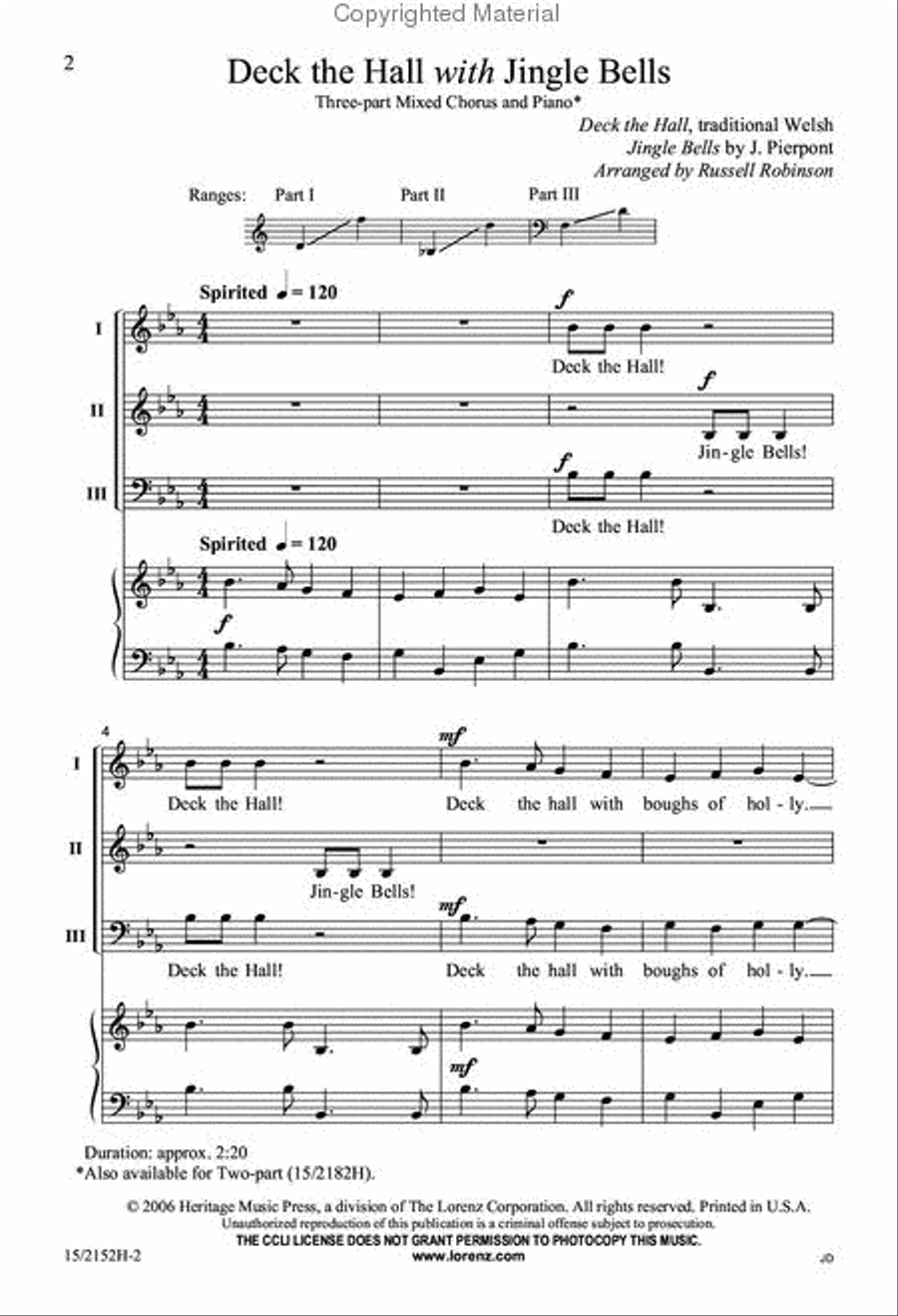 Deck the Hall with Jingle Bells 3-Part scores gallery preview page 2
