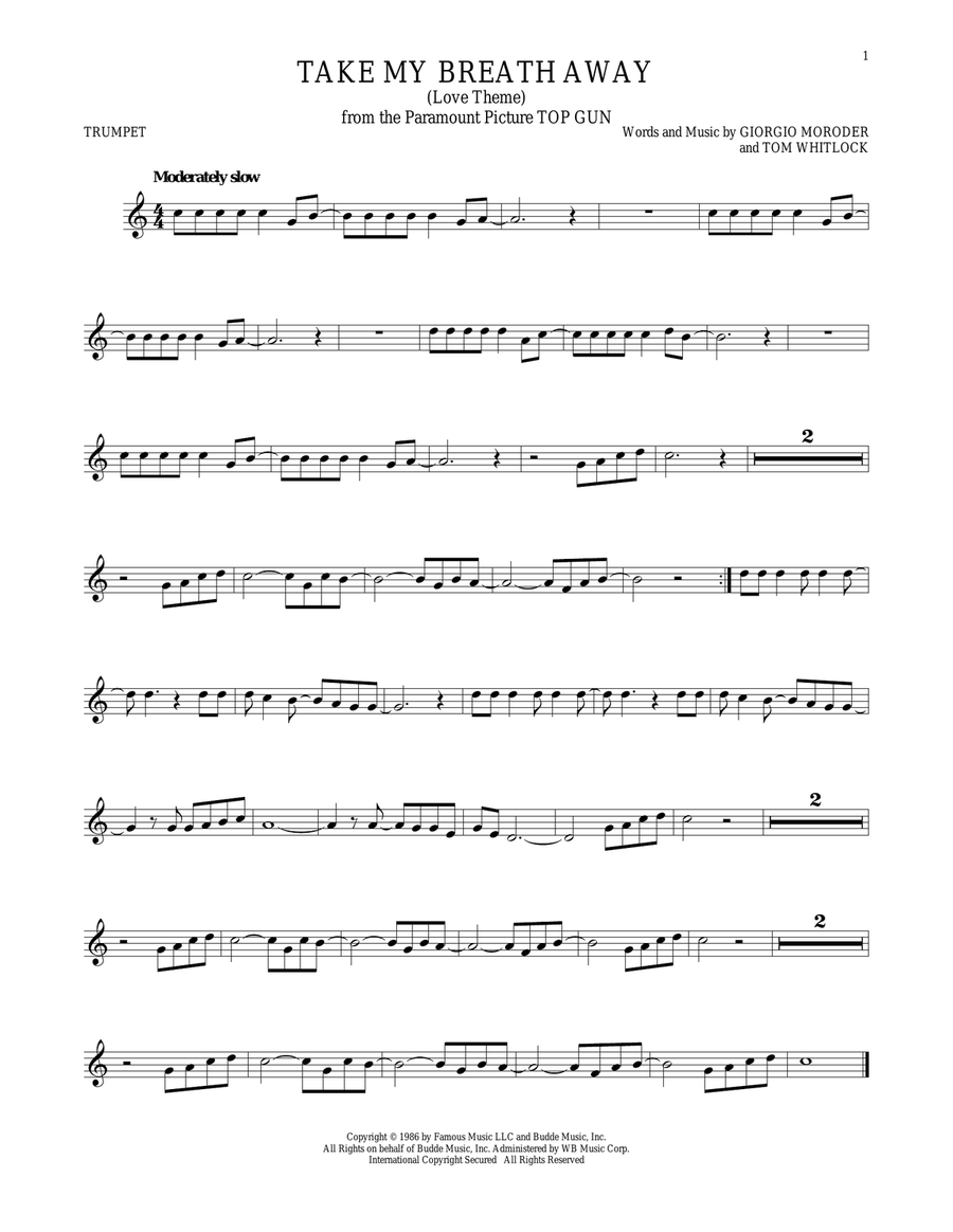 Take My Breath Away (Love Theme) Trumpet Solo scores gallery preview page 1