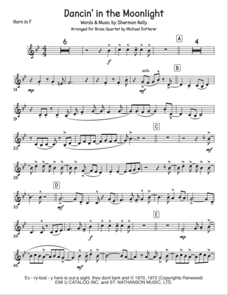Dancin' In The Moonlight Horn scores gallery preview page 6