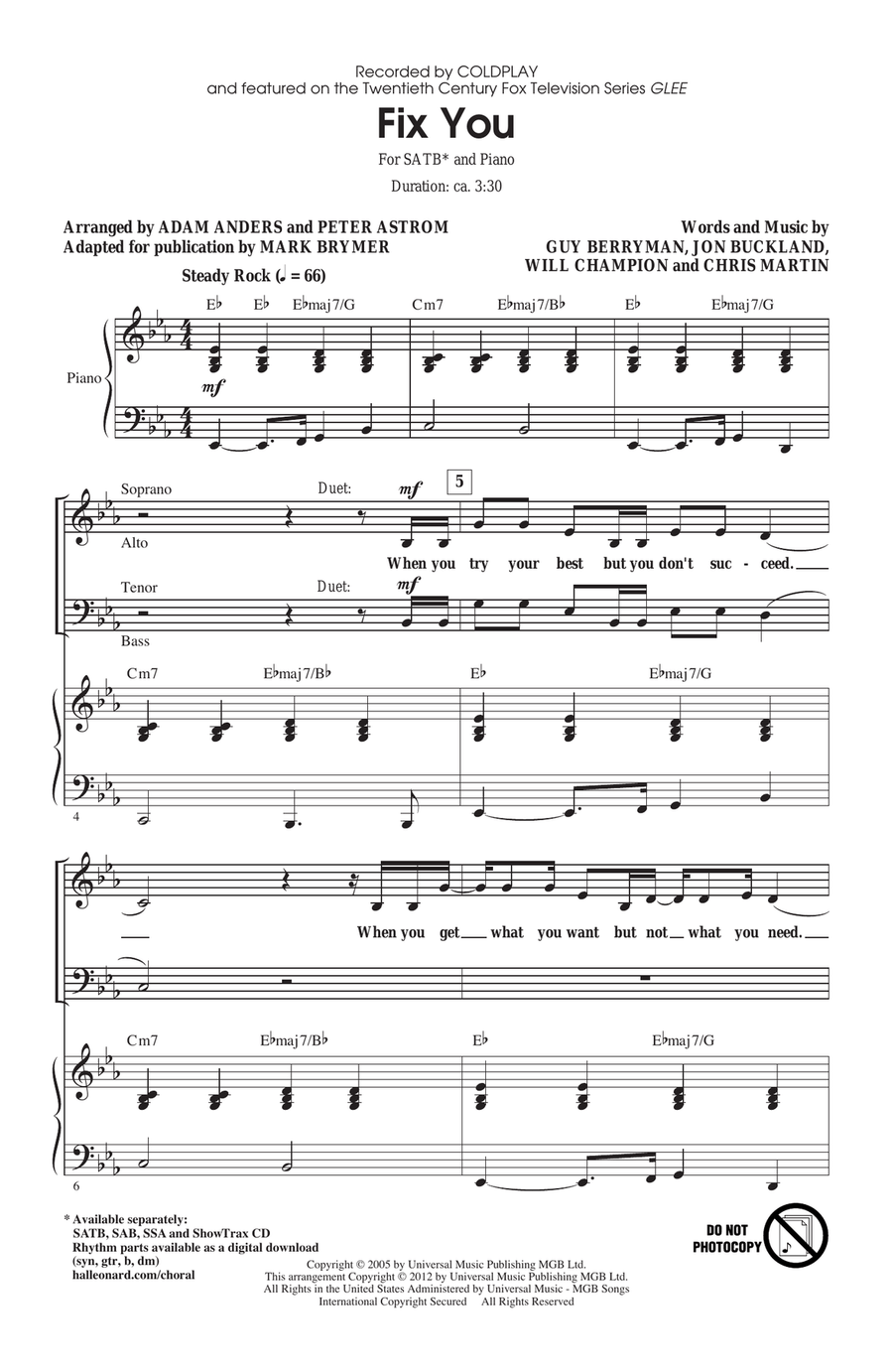 Fix You 4-Part scores gallery preview page 1