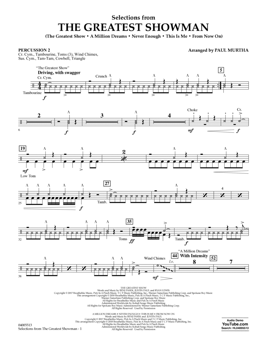 Selections from The Greatest Showman (arr. Paul Murtha) - Percussion 2