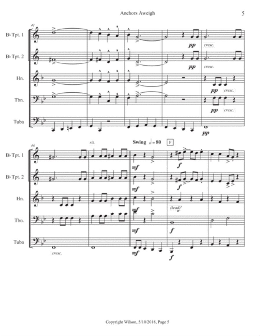 Anchors Aweigh Brass Quintet scores gallery preview page 6