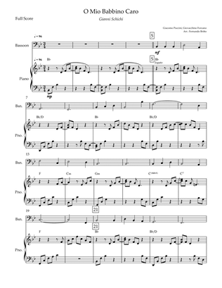 O Mio Babbino Caro (Puccini) for Bassoon Solo & Piano Accompaniment with Chords