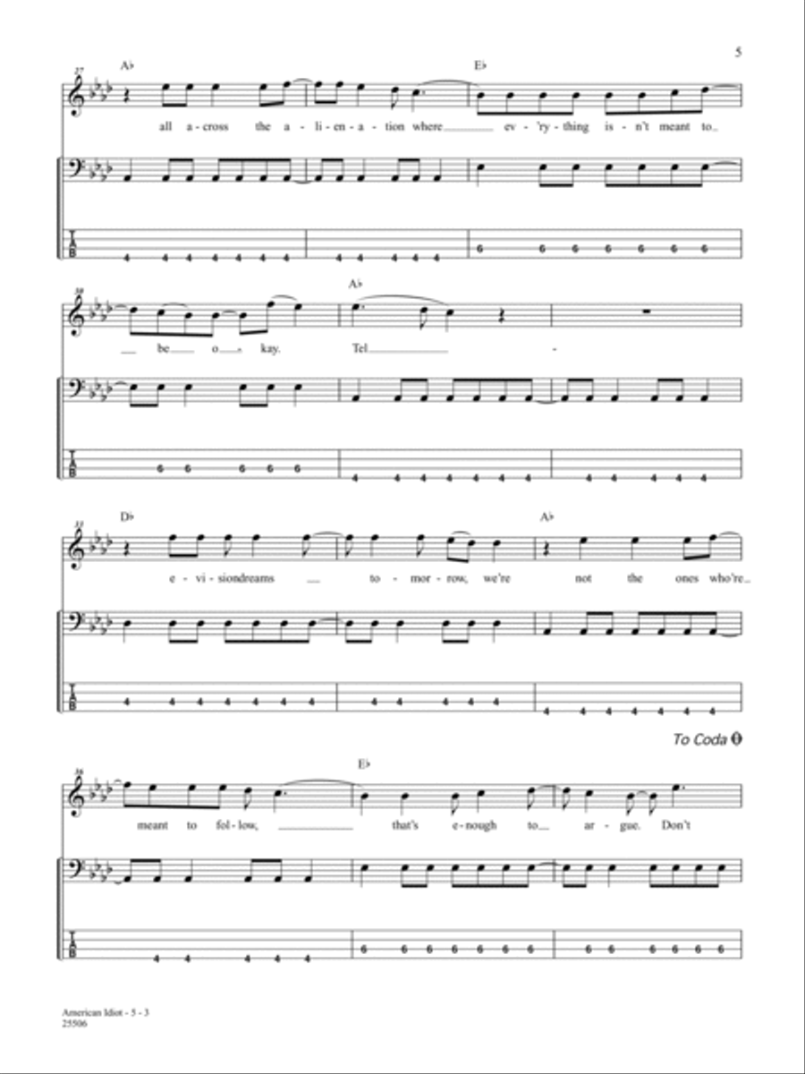 American Idiot Bass Guitar Tablature scores gallery preview page 3