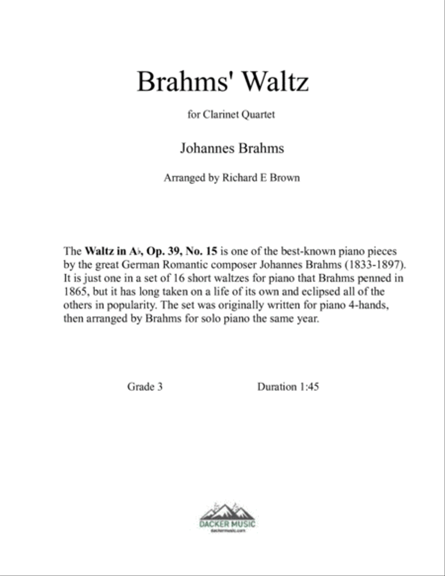 Brahms' Waltz - Clarinet Quartet Clarinet Quartet scores gallery preview page 2