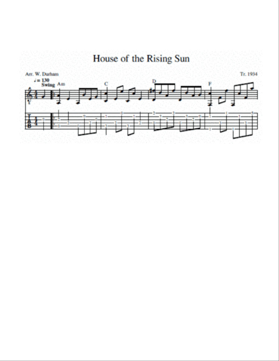 The House of the Rising Sun (Old Time Arrangement in 4/4 Time) Acoustic Guitar scores gallery preview page 1