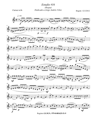 Etude #16 (Raspa/Cumbia), for Solo Clarinet