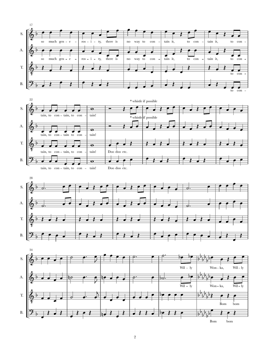 Wonka's Welcome Song 4-Part scores gallery preview page 2