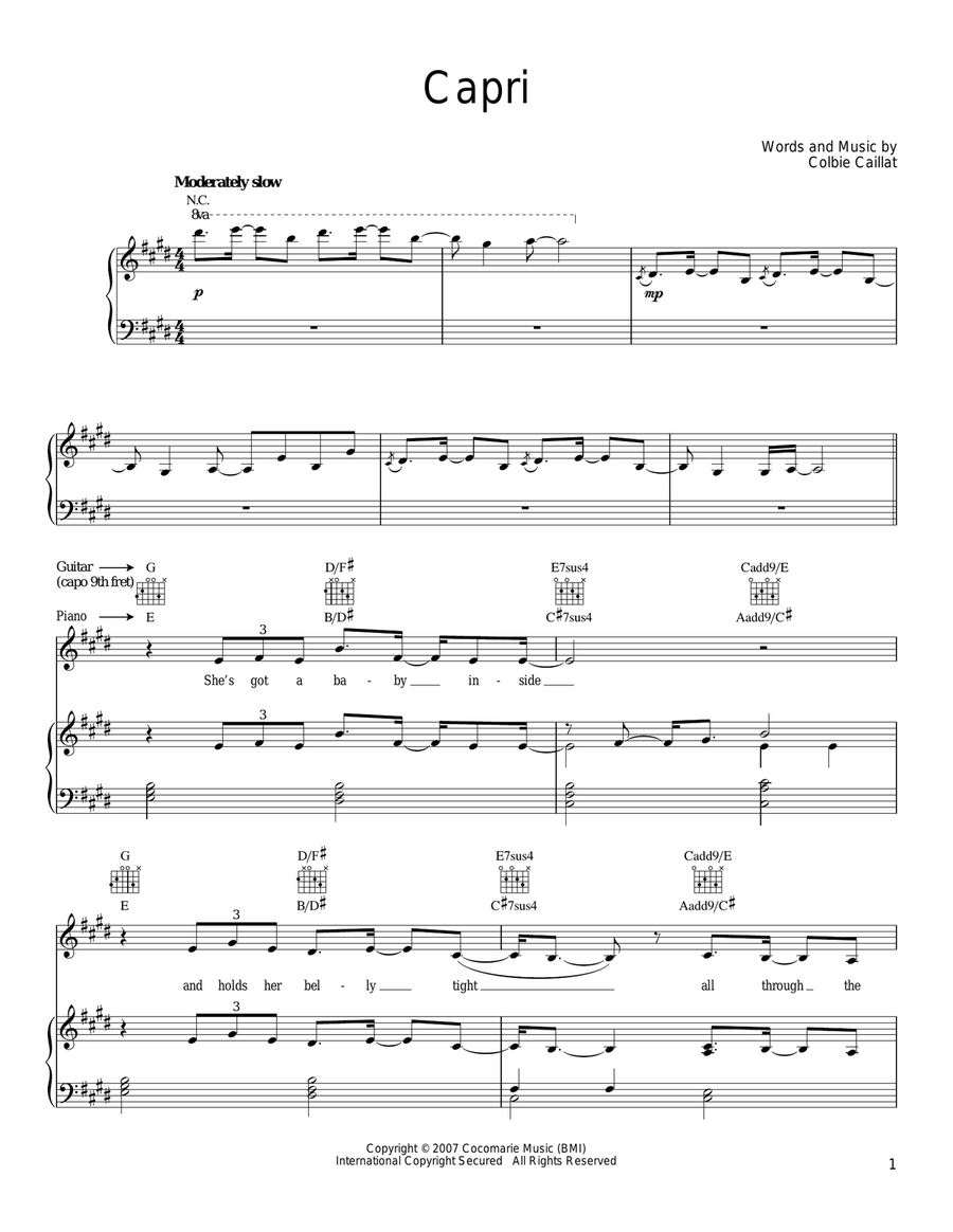 Capri Capri Piano, Vocal, Guitar scores gallery preview page 1