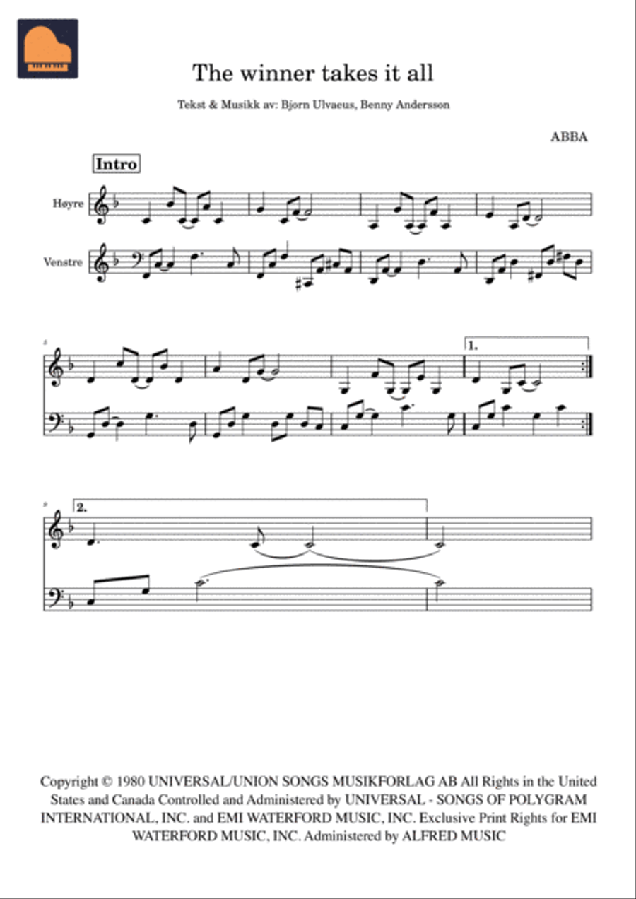 The Winner Takes It All Piano Solo scores gallery preview page 2