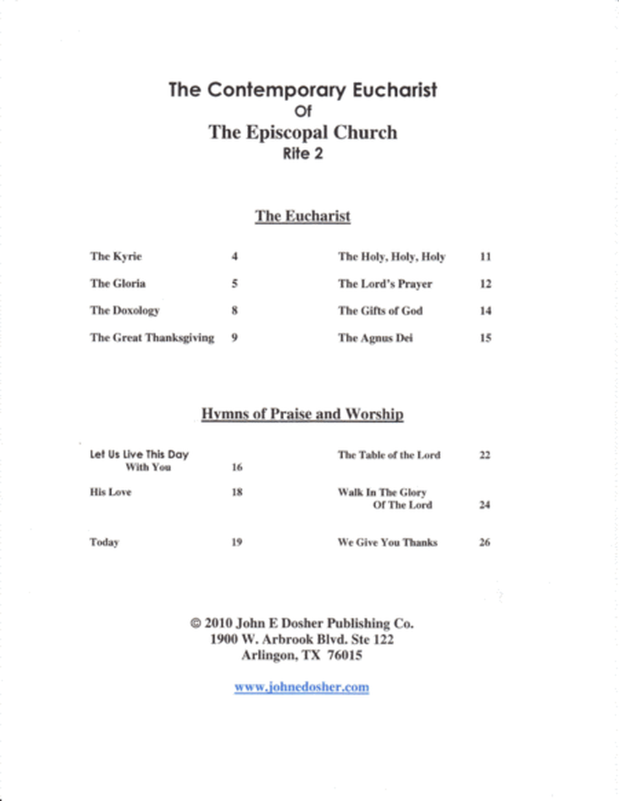 The Contemporary Eucharist of The Episcopal Church with Hymns of Worship and Praise