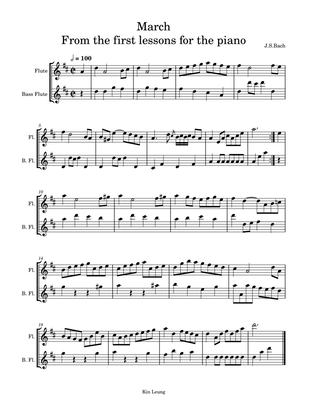 March from the first lesson for the piano (for flute and bass flute duet)