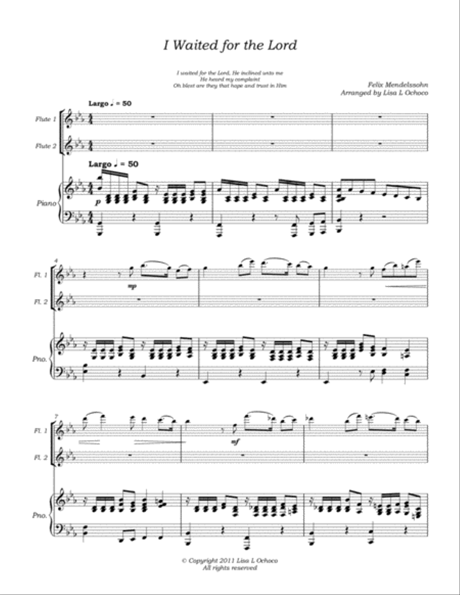 I Waited for the Lord for 2 C Flutes and Piano Woodwind Duet scores gallery preview page 5