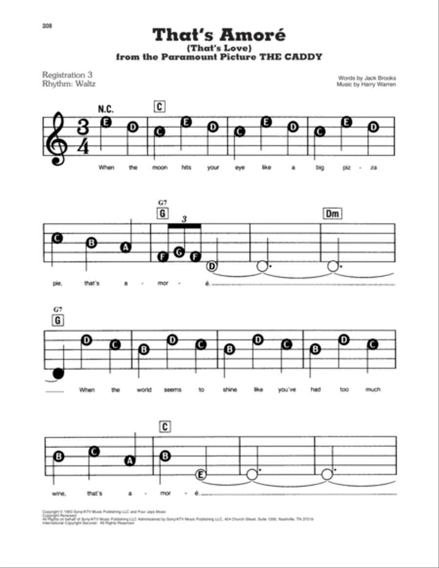 That's Amore (That's Love) Electronic Keyboard scores gallery preview page 1