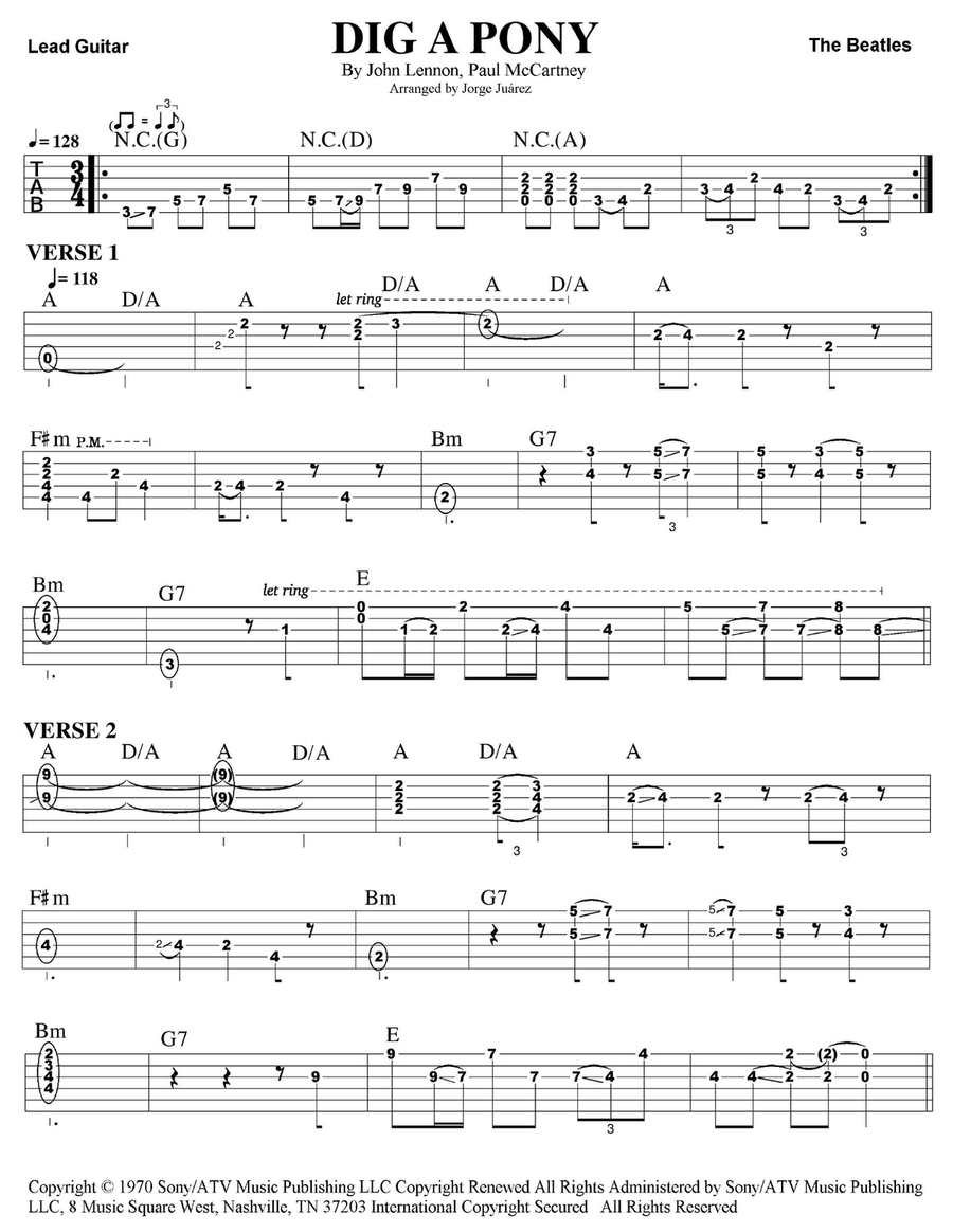 Dig A Pony Guitar Tablature scores gallery preview page 1