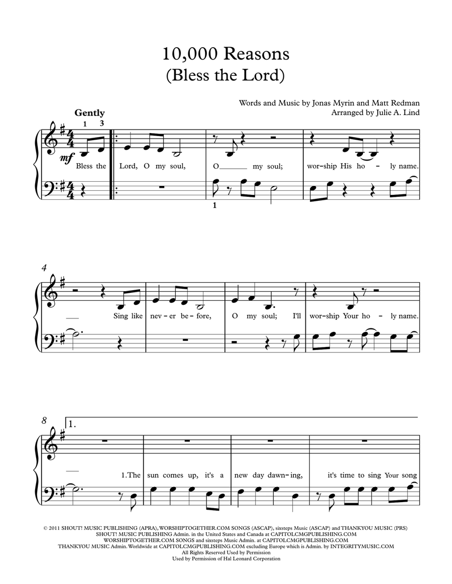 10,000 Reasons (Bless The Lord) Easy Piano scores gallery preview page 1