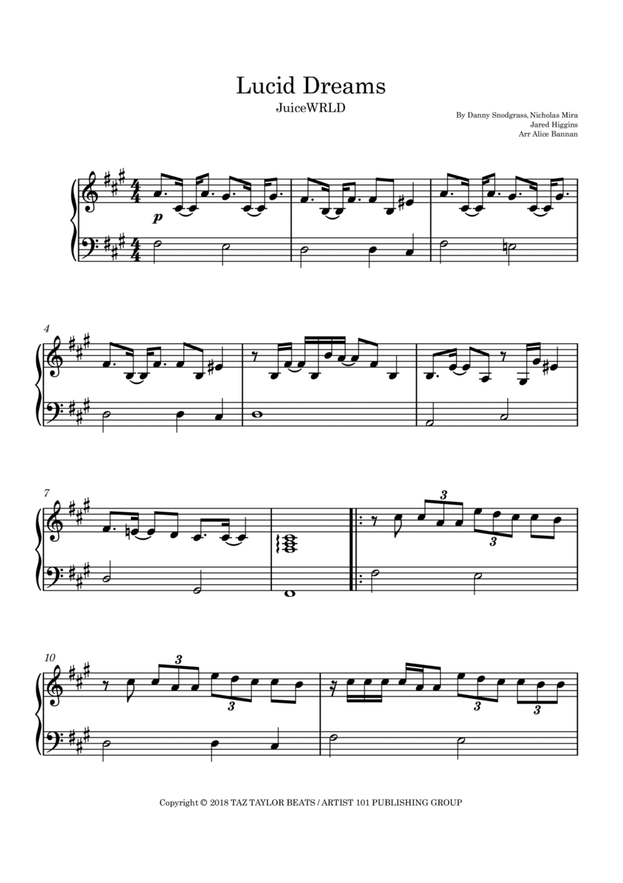 Lucid Dreams Piano Solo scores gallery preview page 1