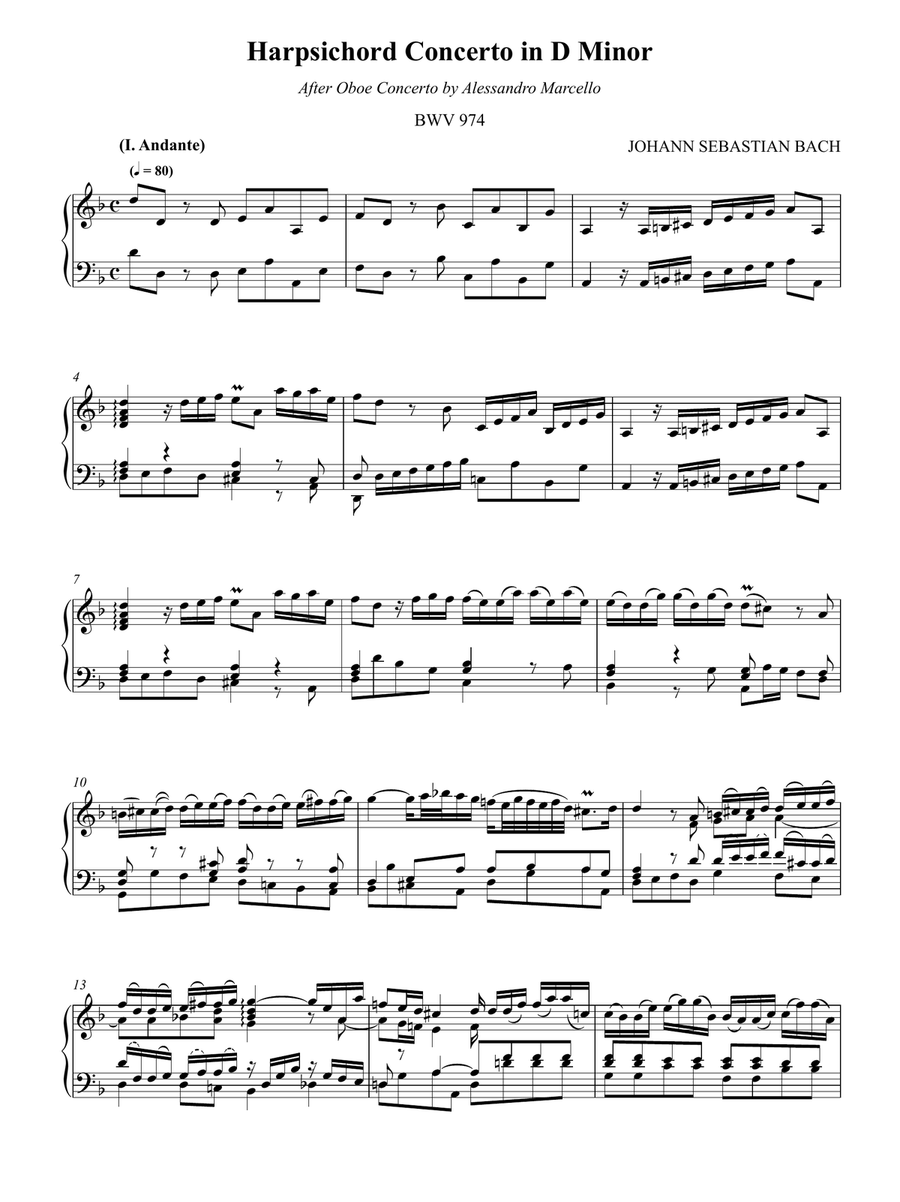 J.S. Bach: Harpsichord Concerto in D Minor, BWV 974 (after Alessandro Marcello) - COMPLETE Harpsichord scores gallery preview page 3