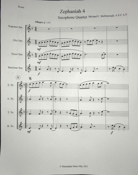 Zephaniah 4 Saxophone Quartet image number null